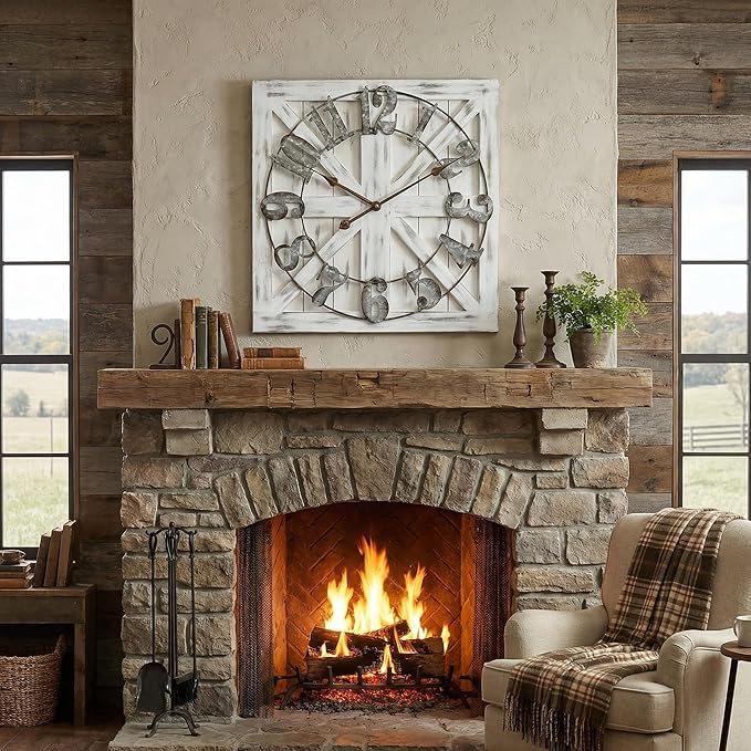 EMAX HOME Large Farmhouse Wall Clock – 24 Inch White Square Rustic Wooden Clock - Image 2