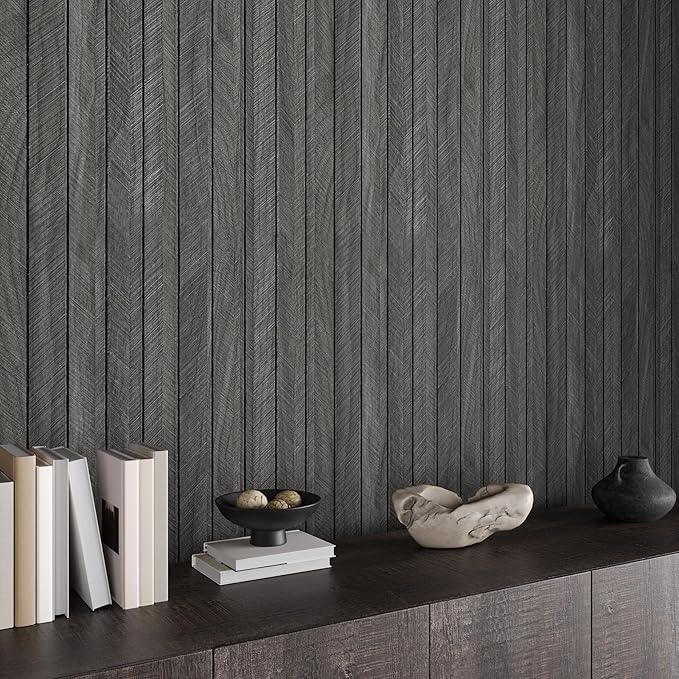 CHIHUT Charcoal Wood Panels for Wall 12"x79" Sound Absorbing Herringbone Wood - Image 5