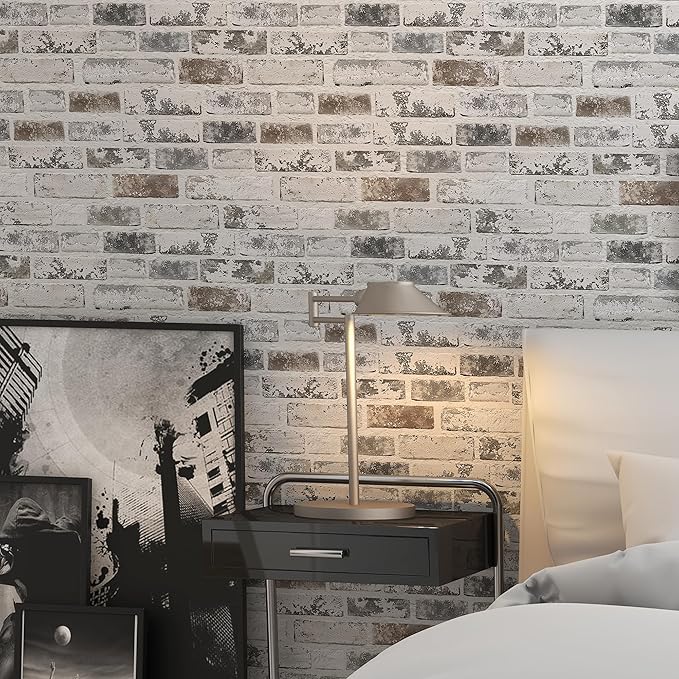 Brick Wallpaper Peel and Stick Wallpaper 17.3"x78.8" Grey and White 3D Brick - Image 7