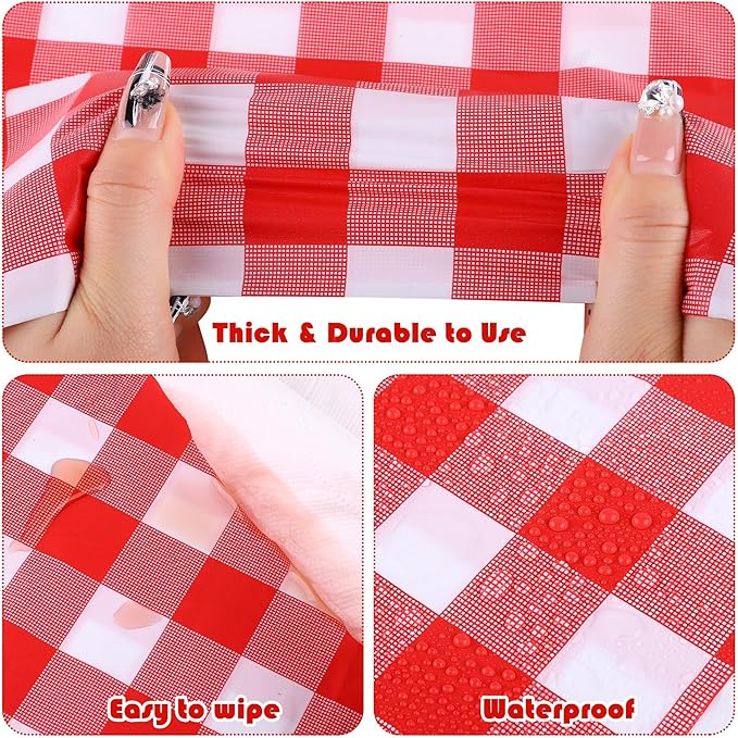 Kochorie 54 Inch x 500 Ft Red Checkered Plastic Table Cloth Roll Disposable - Image 3
