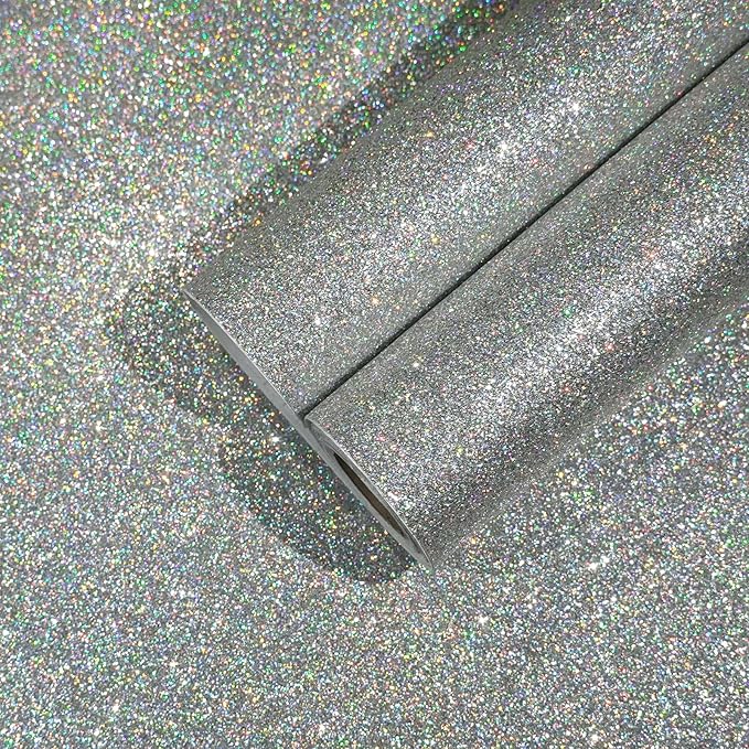 CHIHUT Holographic Silver Glitter Wallpaper Stick and Peel by CHIHUT