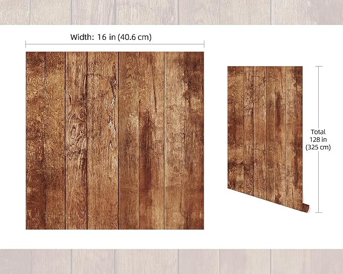 FLFK Vintage Wallpaper Peel and Stick Brown Wood Contact Paper Removable - Image 2