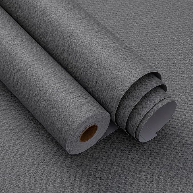 Haimin Fabric Wallpaper Textured Contact Paper Grey Peel and Stick Faux Linen - Image 8