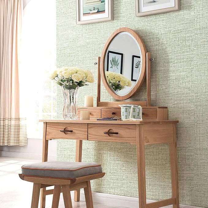 Amiya Grasscloth Wallpaper Sage Green Peel and Stick Faux Fabric Linen Contact - Image 5