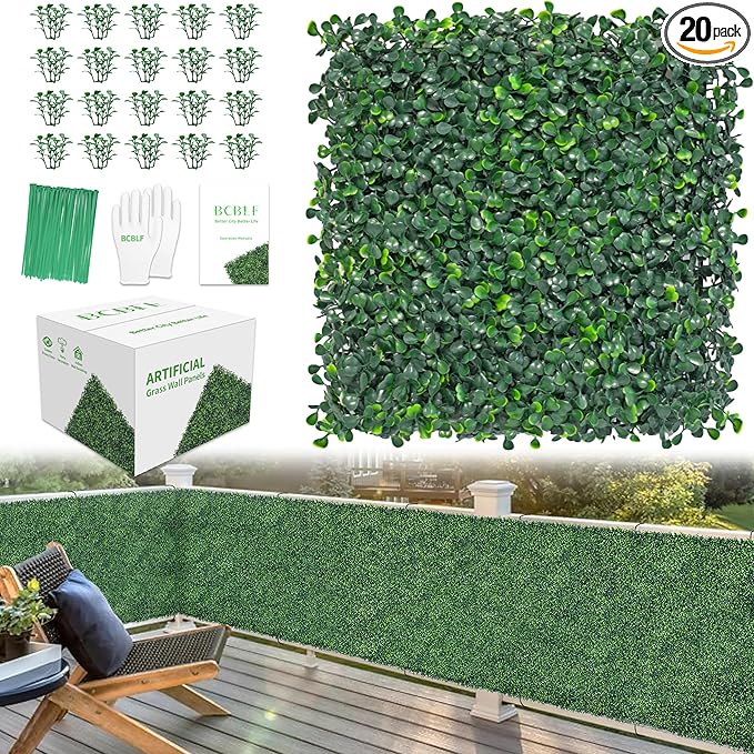 10x10Inch 20Pcs Grass Wall Panels, 4 Layers UV-Anti Boxwood Greenery Hedge by BCBLF