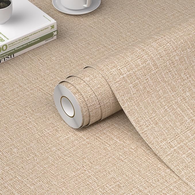 WADILE Grasscloth Peel and Stick Wallpaper 15.7in x 393.7in, Textured Contact by WADILE