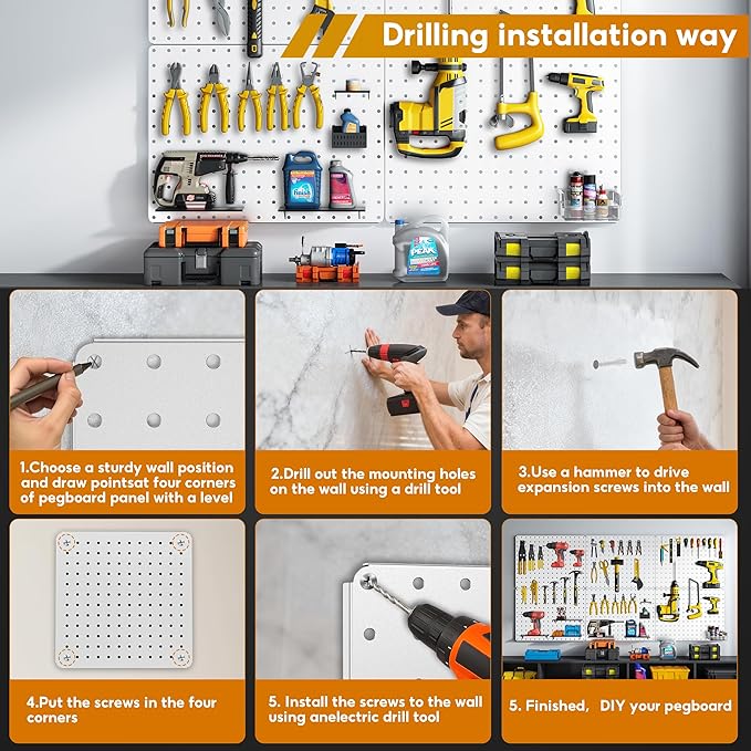Peg Board, 6 Pack White Peg Board Panels, 50lbs Load Capacity Each, Pegboard - Image 7