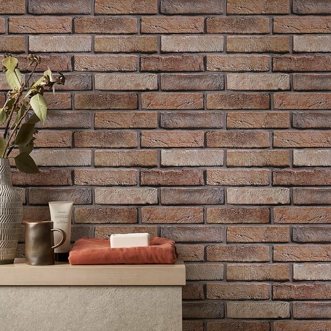 COMSTICKC 3D Brown Faux Brick Wall Panel Peel and Stick Wall Covering, Not Real - Image 2