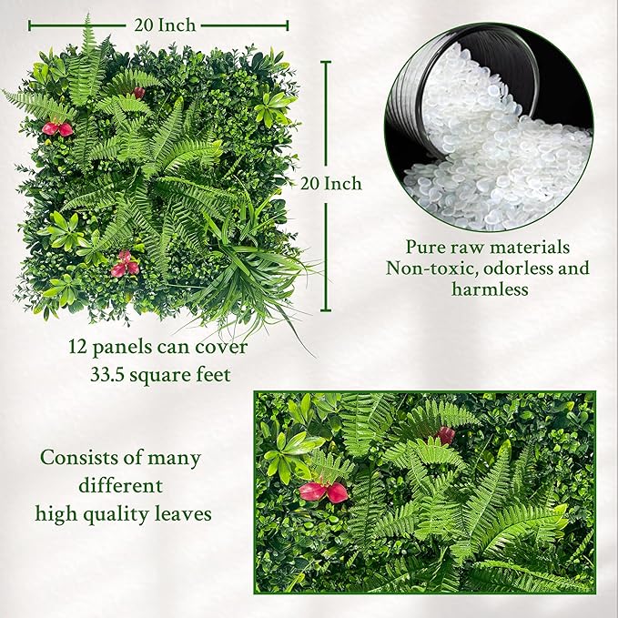 ODTORY Artificial Grass Wall Backdrop Panels: 20X20 in 12P UV-Anti Greenery - Image 2