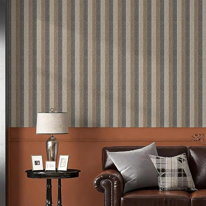 Textured Fabric Wallpaper Peel and Stick Large Size 26"x400" Beige/Brown/Grey - Image 2