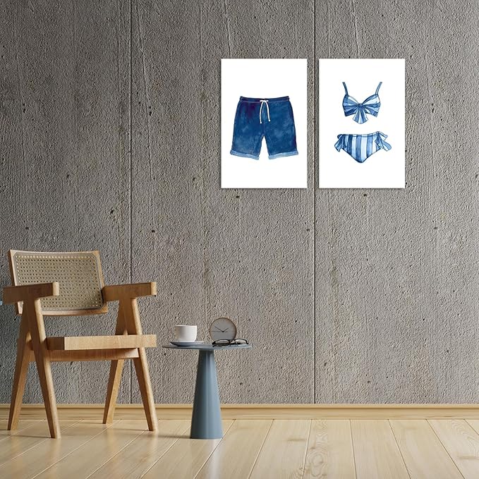 Liyark Set of 2 Retro Navy Blue And White Swimsuit Art Posters Beach Bathing - Image 4