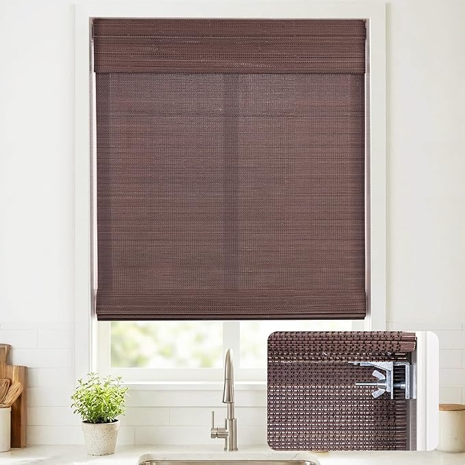 UNISHADES No Drill Cordless Bamboo Roman Shades, Light Filtering Woven Natural by UNISHADES