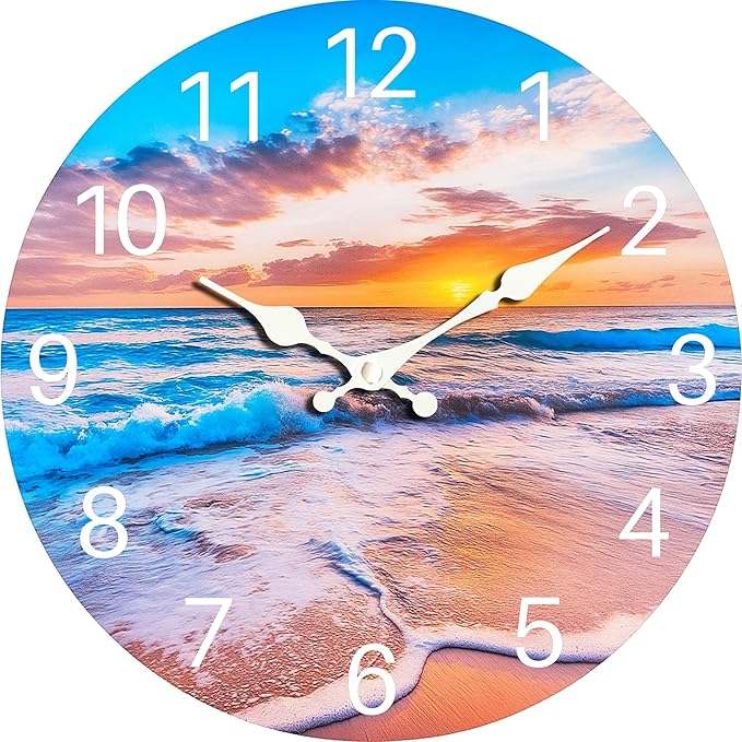 Sea Beach Blue Sky Sand 16 Inch Wooden Large Wall Clock by EZXZZ