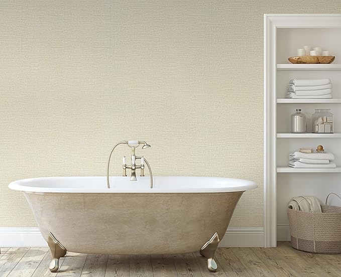 Guvana Grasscloth Peel and Stick Wallpaper Cream Textured Contact Paper Modern - Image 7