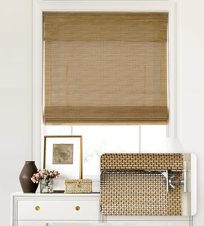 LazBlinds No Tools No Drill Cordless Bamboo Roman Shades, Light Filtering by LazBlinds