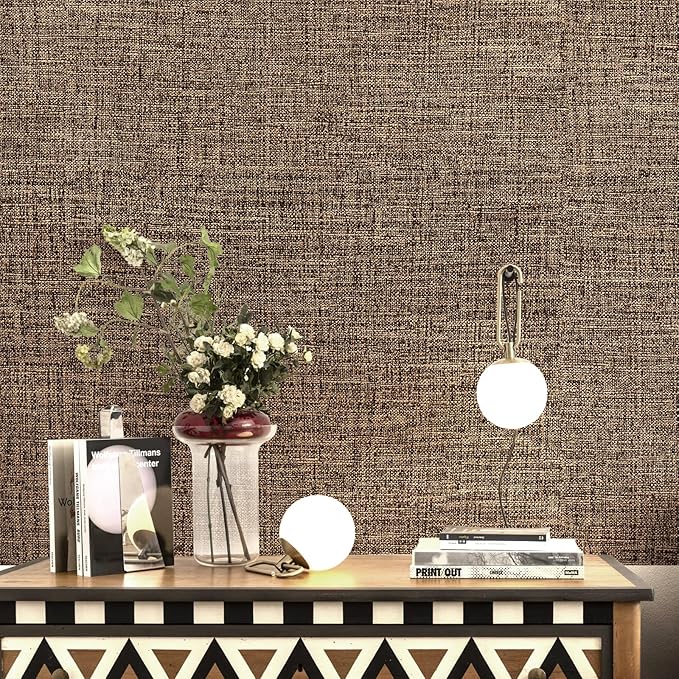 Amiya Grasscloth Brown Wallpaper Peel and Stick Faux Fabric Linen Contact Paper - Image 8