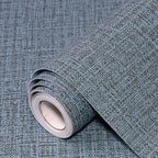 Blue Gray Grasscloth Peel and Stick Wallpaper 17.3"x300" Faux Linen Textured by Uooar