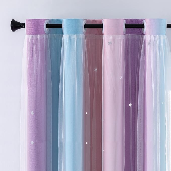 XiDi Curtains for Bedroom Decor, Rainbow Pink Purple/42/90 - Image 2