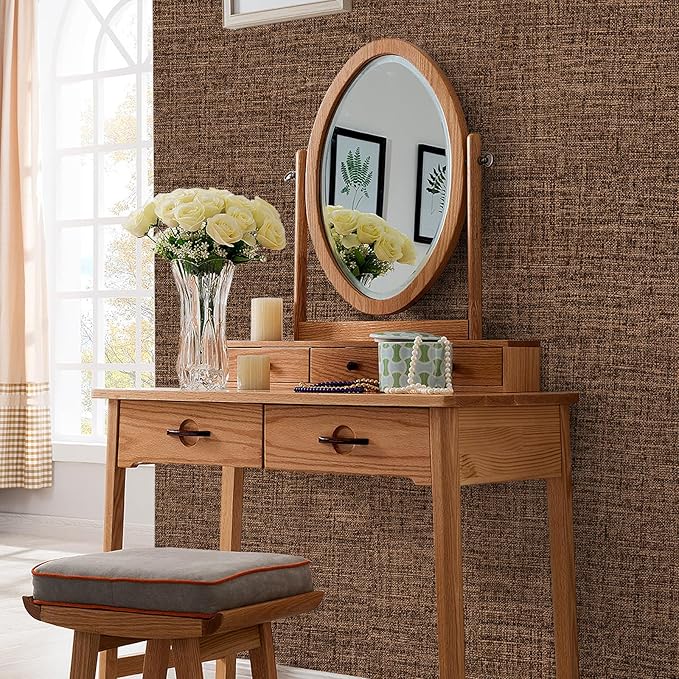 Brown Grasscloth Peel and Stick Wallpaper 17.3"x160" Faux Linen Textured - Image 7