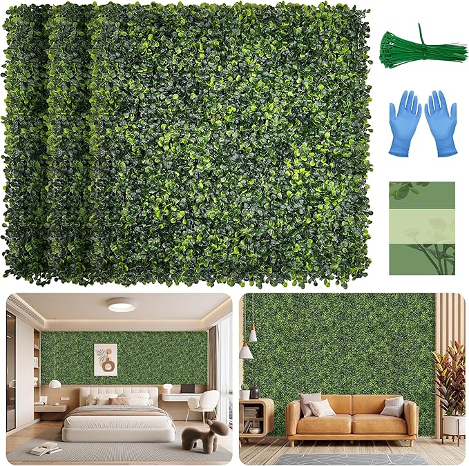 Artificial Grass Wall Panel Screen: 10"x10" 12P UV-Anti Faux Boxwood Panels by BHXCL