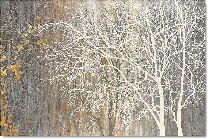 Yihui Arts Autumn Painting On Canvas White Tree Wall Art Large Landscape - Image 2