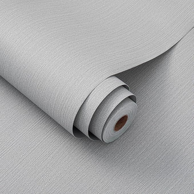 24"x393" Grey Grasscloth Peel and Stick Fabric Textured Contact Paper Removable by LVSHI