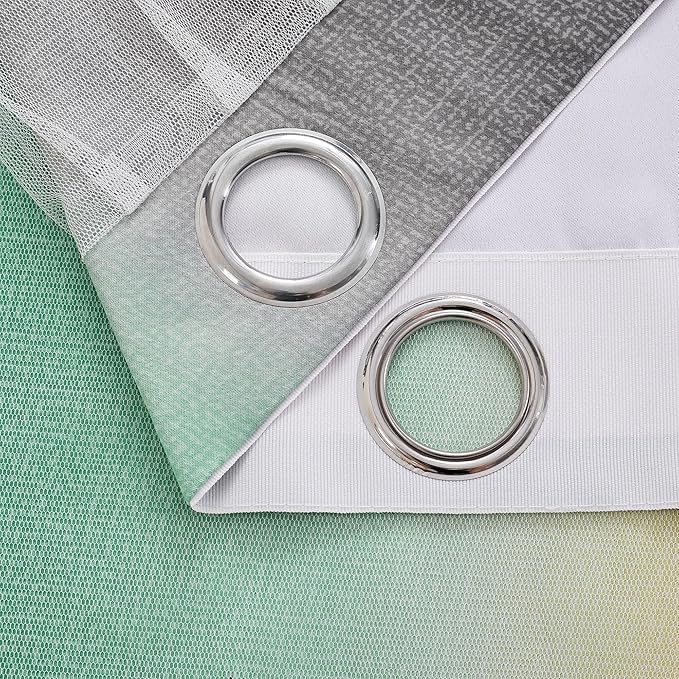 XiDi Curtains for Bedroom Decor, Rainbow GreenYellowGrey52/90/1 - Image 7