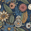 Boho Wallpaper Peel and Stick, Dark Vintage Floral Contact Paper, 17.5" x 197" by Laatse