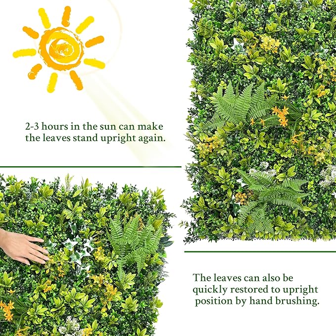ODTORY Artificial Boxwood Hedges Panels Roll: 20"x20" 12P UV-Anti Faux - Image 7