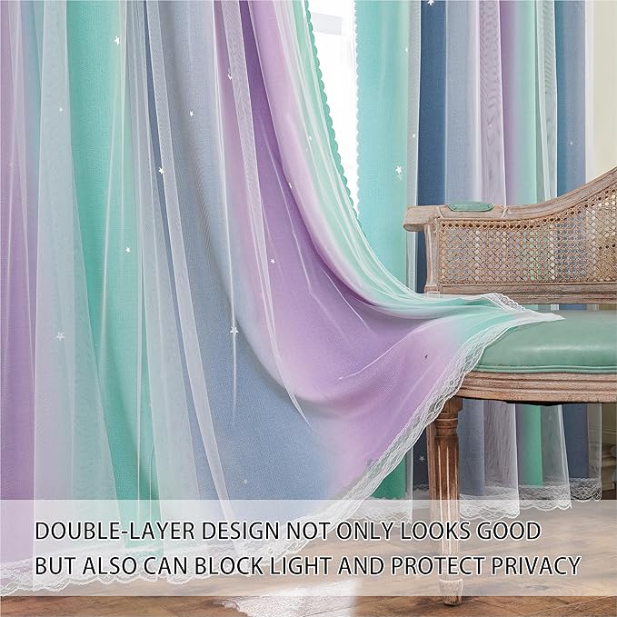 XiDi Purple Curtains for Kids Bedroom, Girls Room Decor Grey Curtain, 63 inchs - Image 2