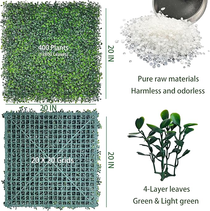 ODTORY Artificial Grass Wall Panels, 20X20 in 6P UV-Anti Greenery Boxwood Panels - Image 2