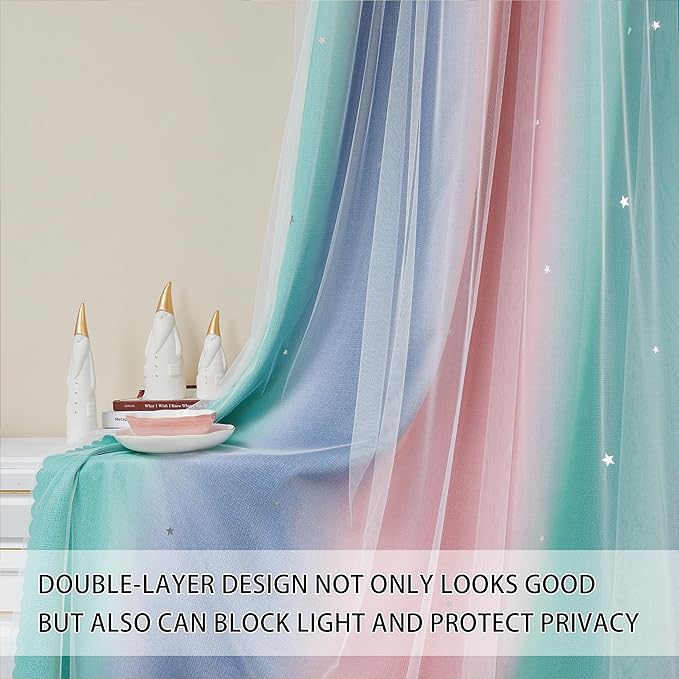 XiDi Pink Green Grey Kids Room Curtains, 1 Panel - Image 2