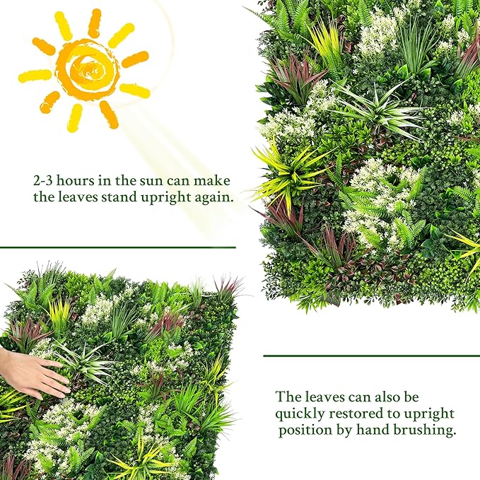 ODTORY Artificial Plant Wall Panels: 20"×20" 24P UV-Anti Faux Grass Wall - Image 7