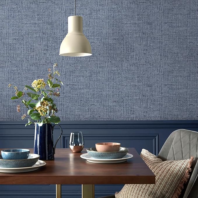 Blue Grasscloth Peel and Stick Wallpaper Textured Contact Paper 15.7in x - Image 9
