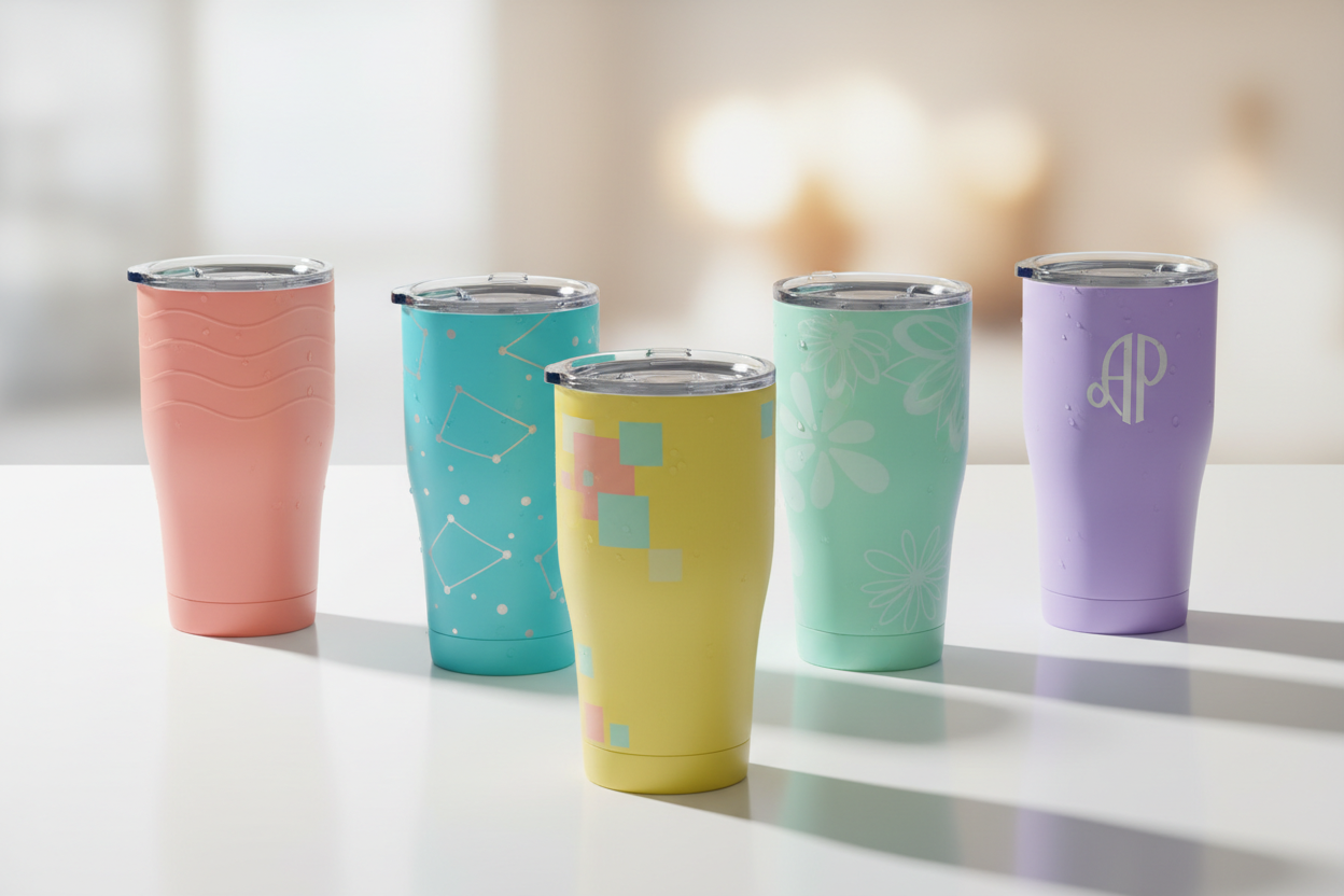 Colorful Customizable Tumblers
Express yourself with vibrant colors and personalized designs. These tumblers are perfect for gifting or adding a pop of fun to your daily routine. They’re made from eco-friendly, BPA-free materials and are dishwasher safe. (make it real photo)